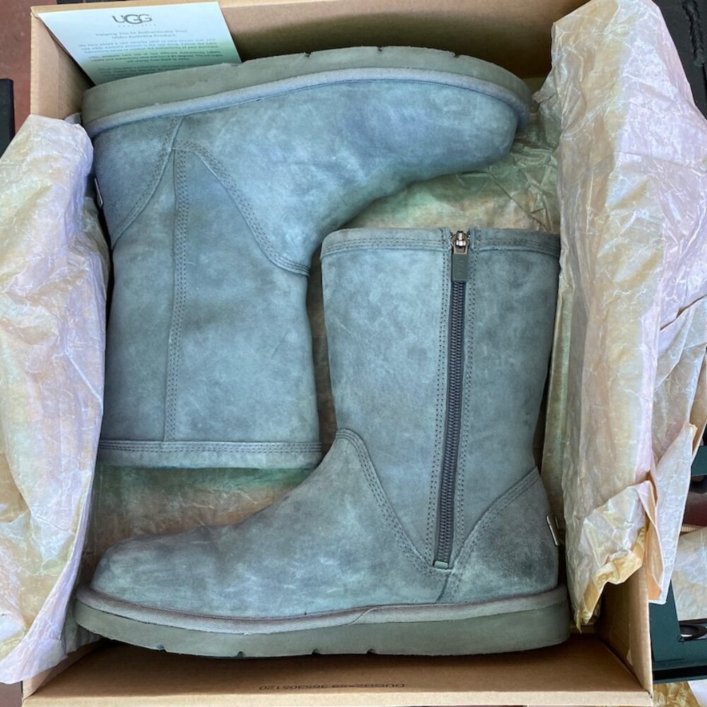 UGG Roslynn Suede Zipper Boots, Gray, Women's Size 8, 1889